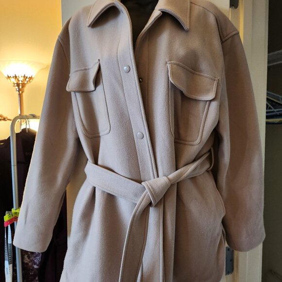 Aritzia Jackets & Blazers - Aritzia Wilfred Light Beige Belted Short Peacoat